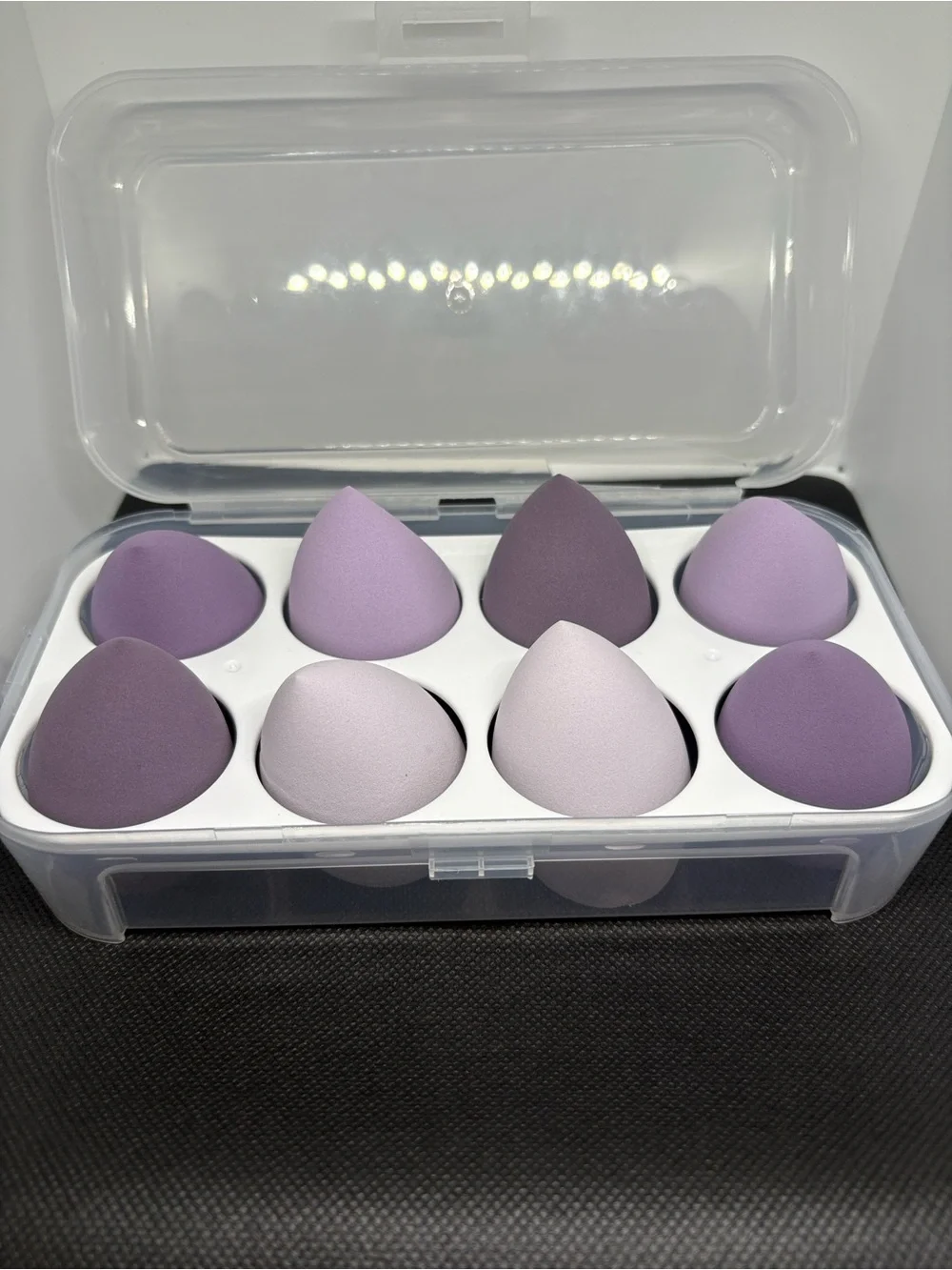 Set of 8 Purple Makeup Sponges with Storage Case